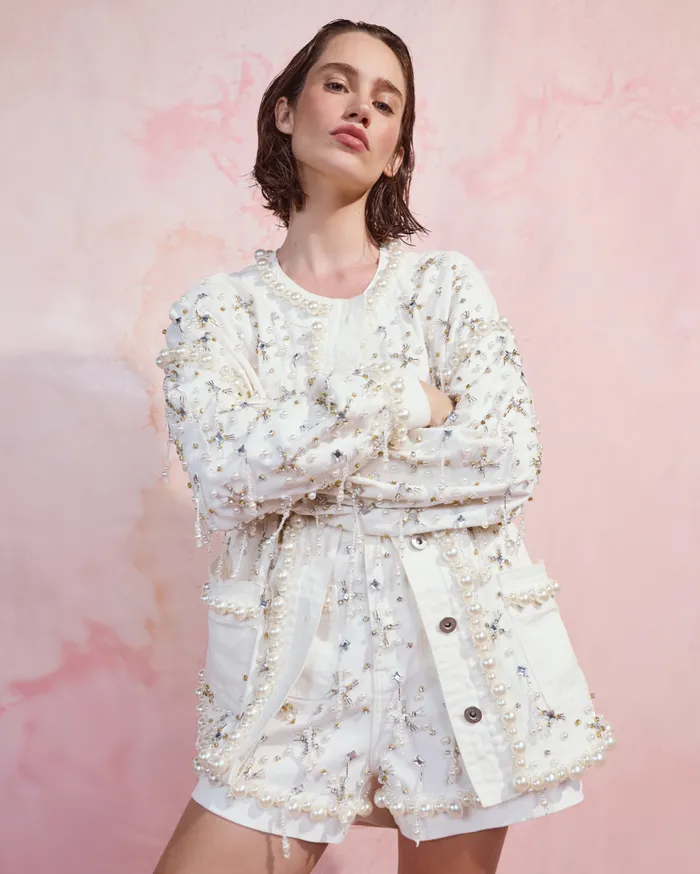 Matching Sets Women Patbo Beaded Denim Jacket White