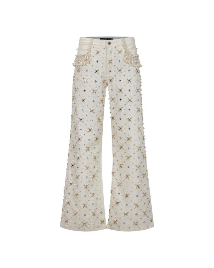 Matching Sets Women Patbo Beaded Wide Leg Jeans White