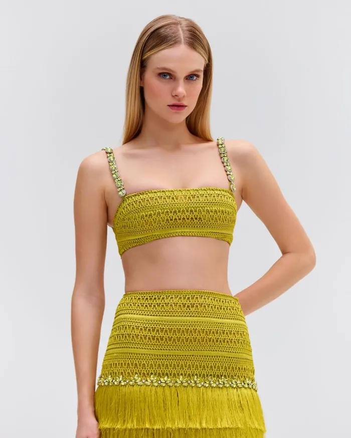 Matching Sets Women Patbo Beaded Woven Cropped Top Absinthe