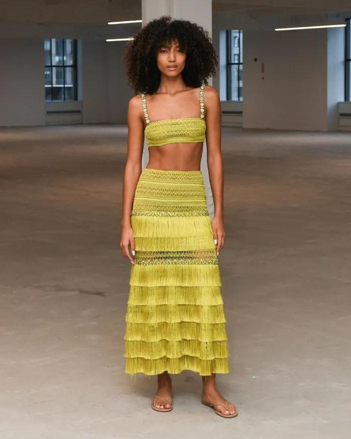 Matching Sets Women Patbo Beaded Woven Cropped Top Absinthe