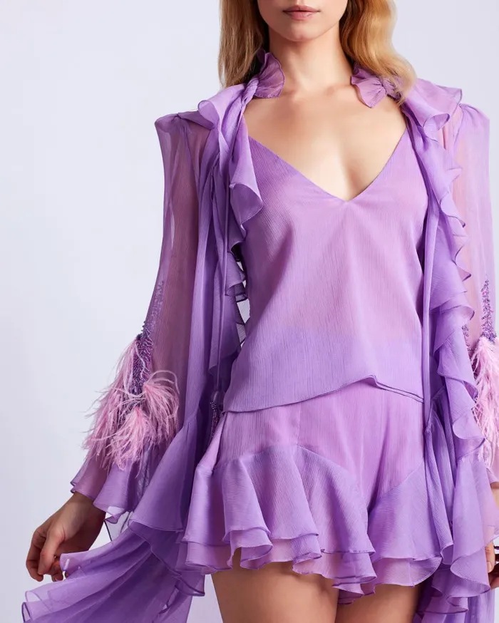 Matching Sets Women Patbo Chiffon Ruffle Shorts Lilac