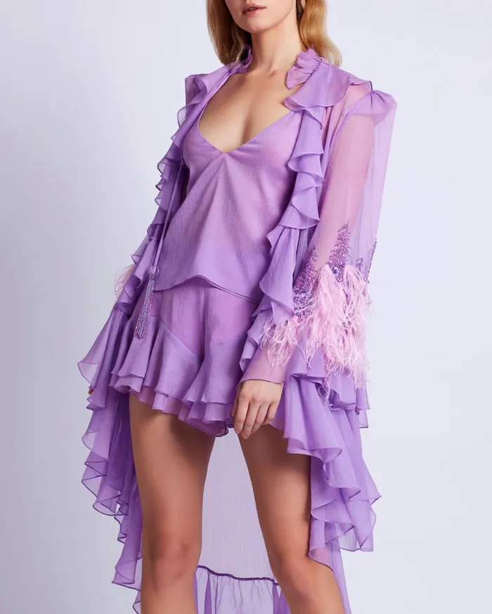 Matching Sets Women Patbo Chiffon Ruffle Shorts Lilac