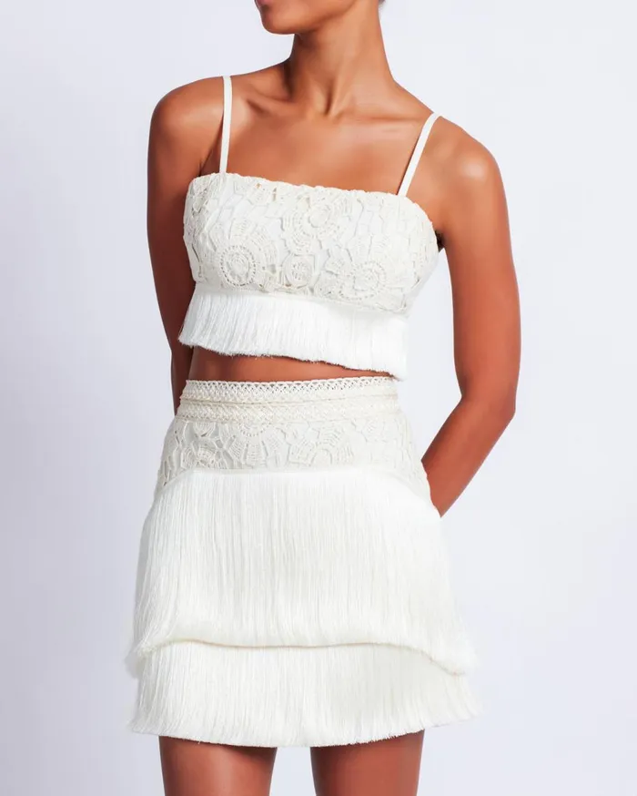 Matching Sets Women Patbo Crochet Fringe Cropped Top Wheat