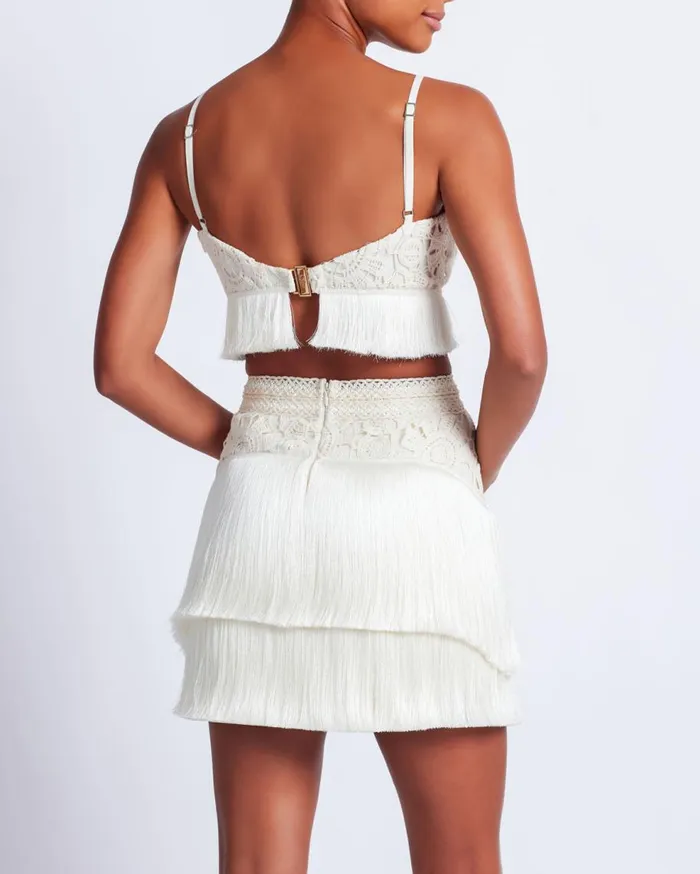 Matching Sets Women Patbo Crochet Fringe Cropped Top Wheat