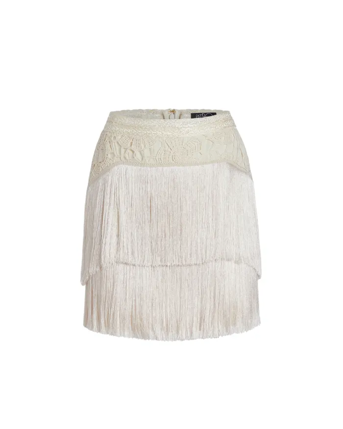 Matching Sets Women Patbo Crochet Fringe Mini Skirt Wheat