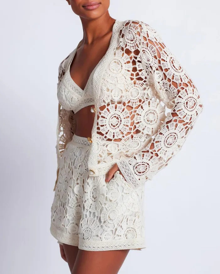 Matching Sets Women Patbo Crochet High Waist Shorts Wheat