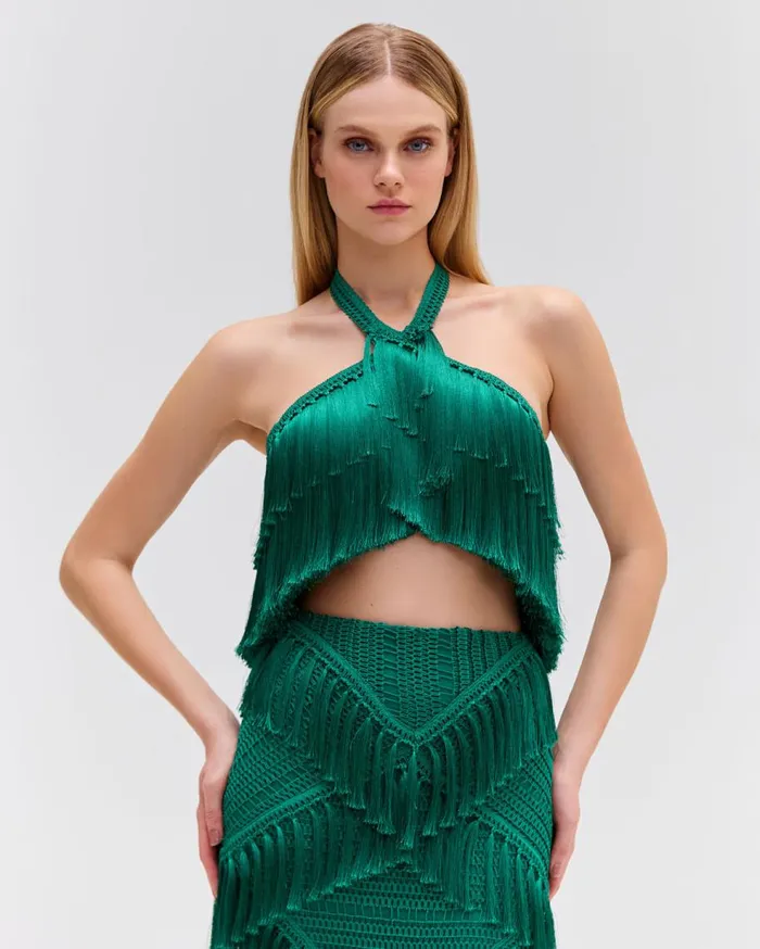 Matching Sets Women Patbo Fringe Halterneck Top Jade