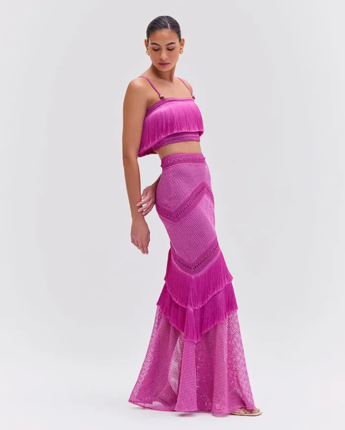 Matching Sets Women Patbo Fringe Maxi Skirt Cerise