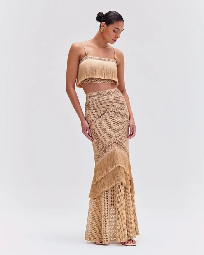 Matching Sets Women Patbo Fringe Maxi Skirt Gold