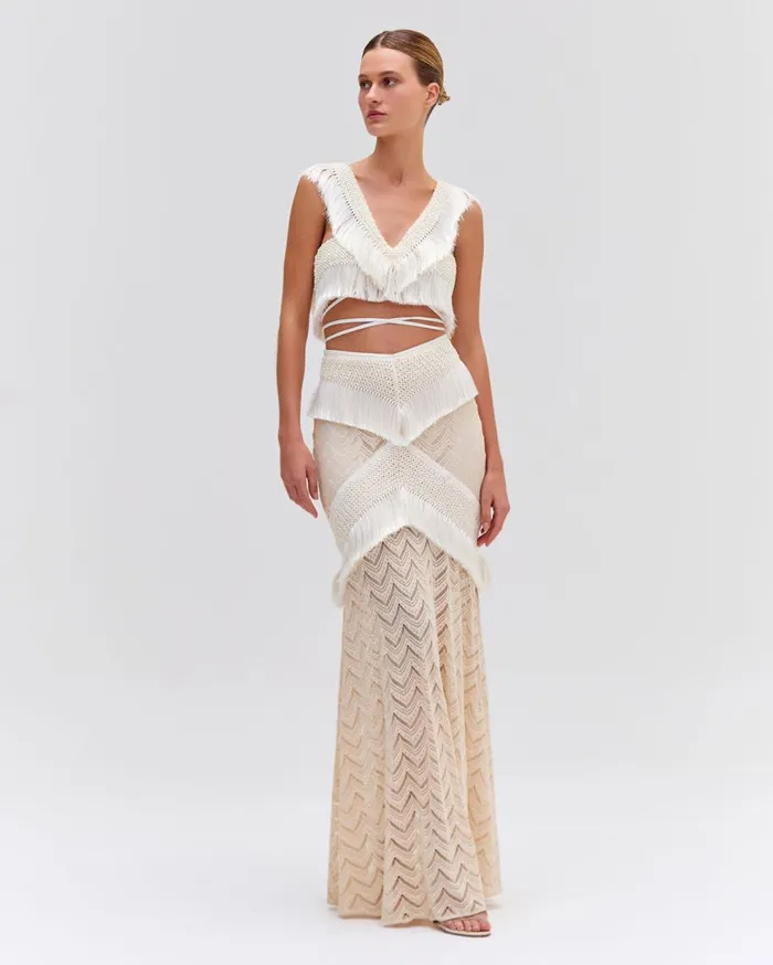Matching Sets Women Patbo Fringe Trim Maxi Skirt Sandstone