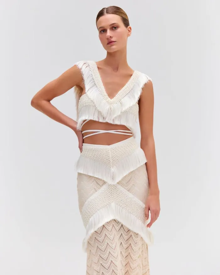 Matching Sets Women Patbo Fringe Trim Maxi Skirt Sandstone