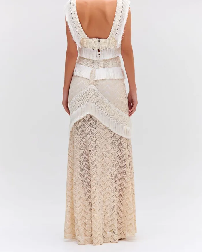 Matching Sets Women Patbo Fringe Trim Maxi Skirt Sandstone