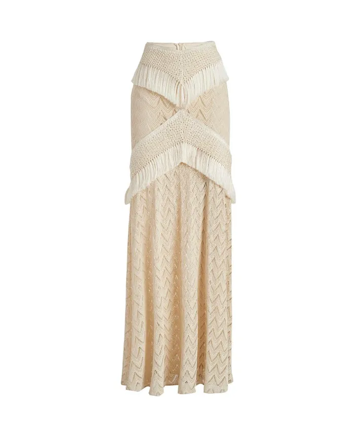 Matching Sets Women Patbo Fringe Trim Maxi Skirt Sandstone