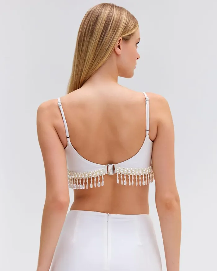 Matching Sets Women Patbo HandBeaded Cropped Top White
