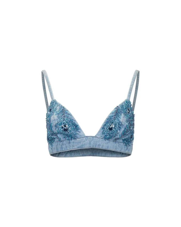 Matching Sets Women Patbo HandBeaded Denim Bralette Denim