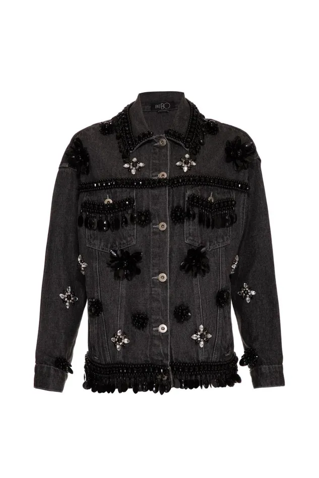 Matching Sets Women Patbo HandBeaded Denim Jacket Black