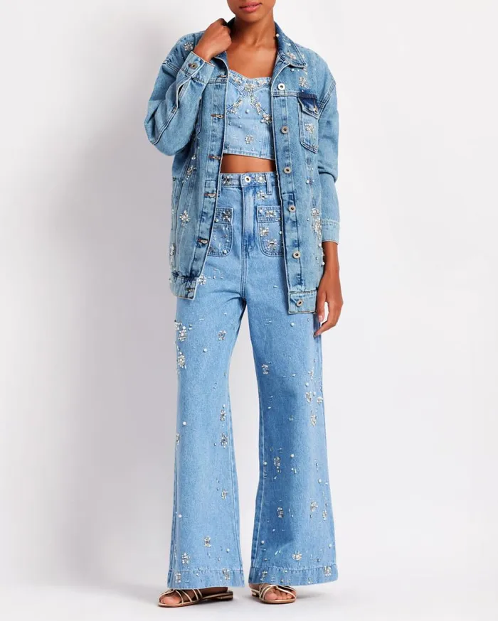 Matching Sets Women Patbo HandBeaded Denim Jacket Denim