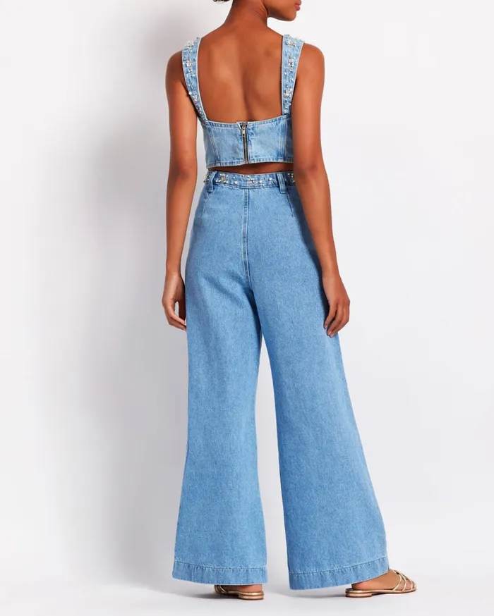 Matching Sets Women Patbo HandBeaded Denim Top Denim