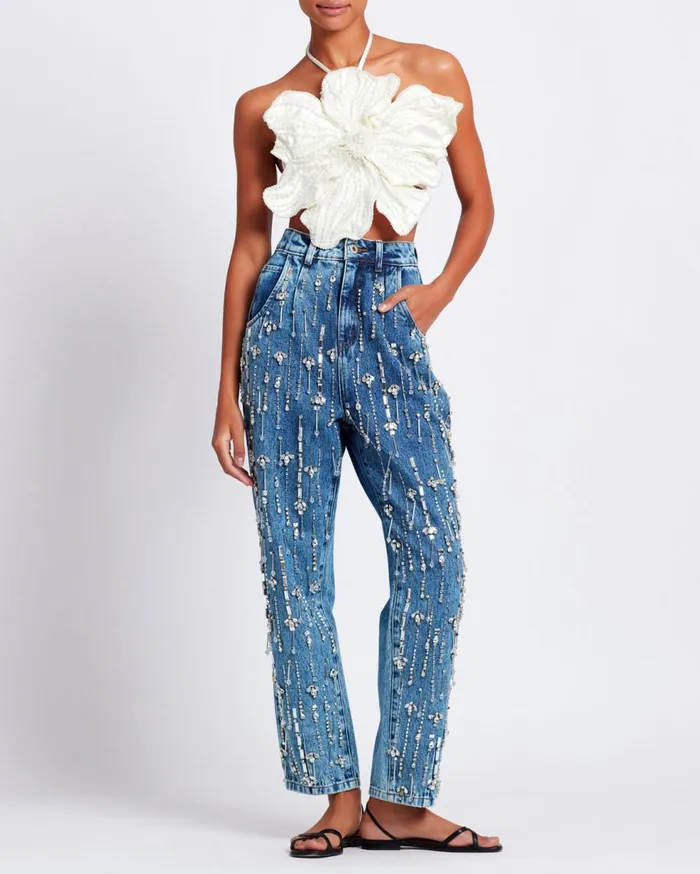 Matching Sets Women Patbo HandBeaded Flower Top White