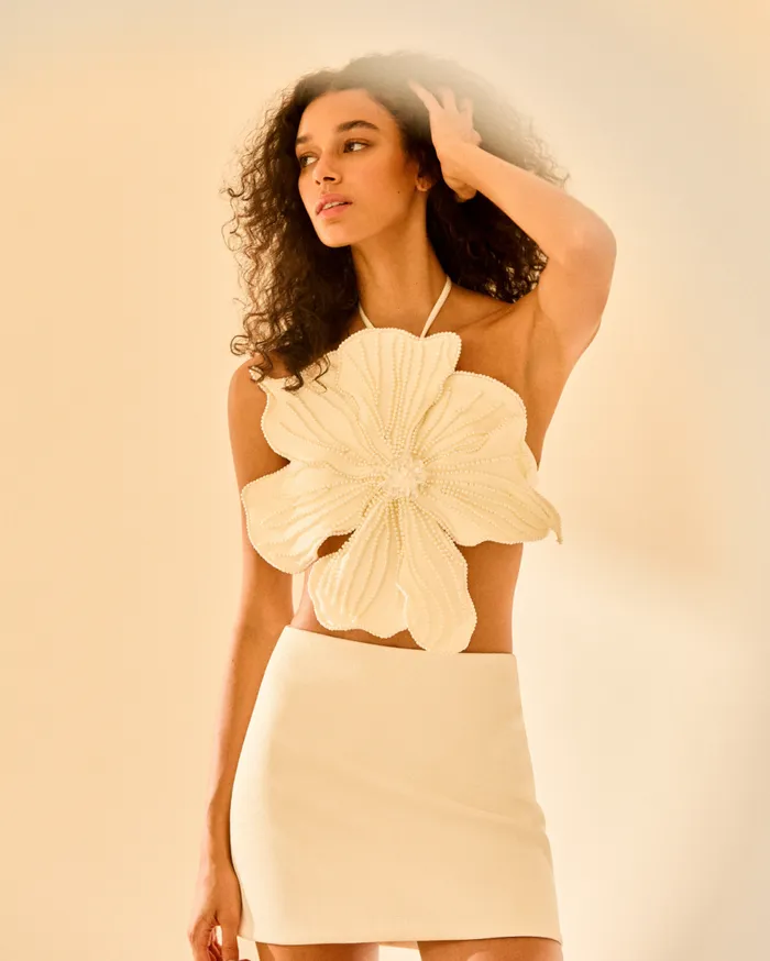 Matching Sets Women Patbo HandBeaded Flower Top White