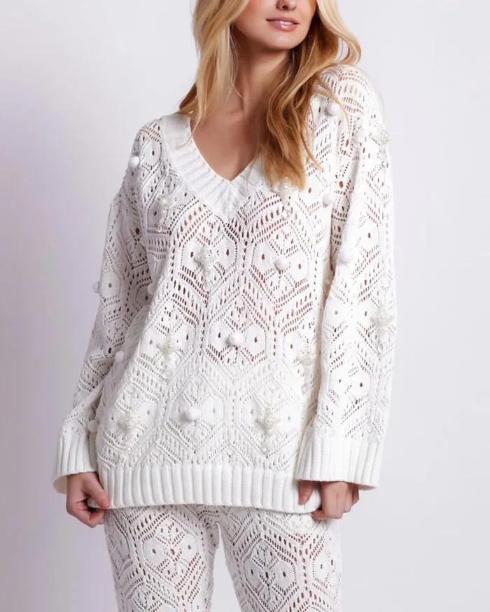 Matching Sets Women Patbo HandBeaded Knit Tunic White