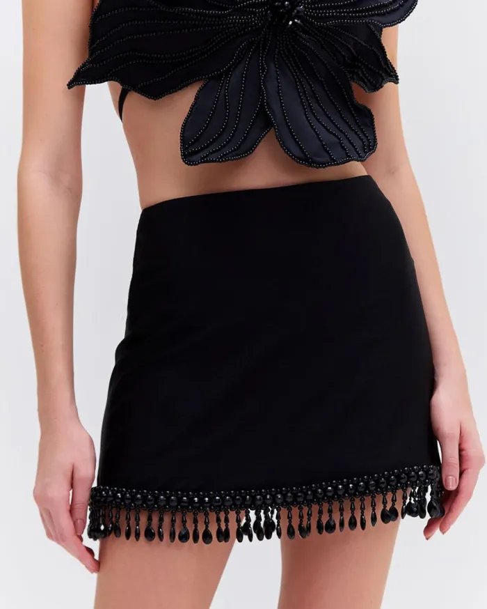 Matching Sets Women Patbo HandBeaded Mini Skirt Black