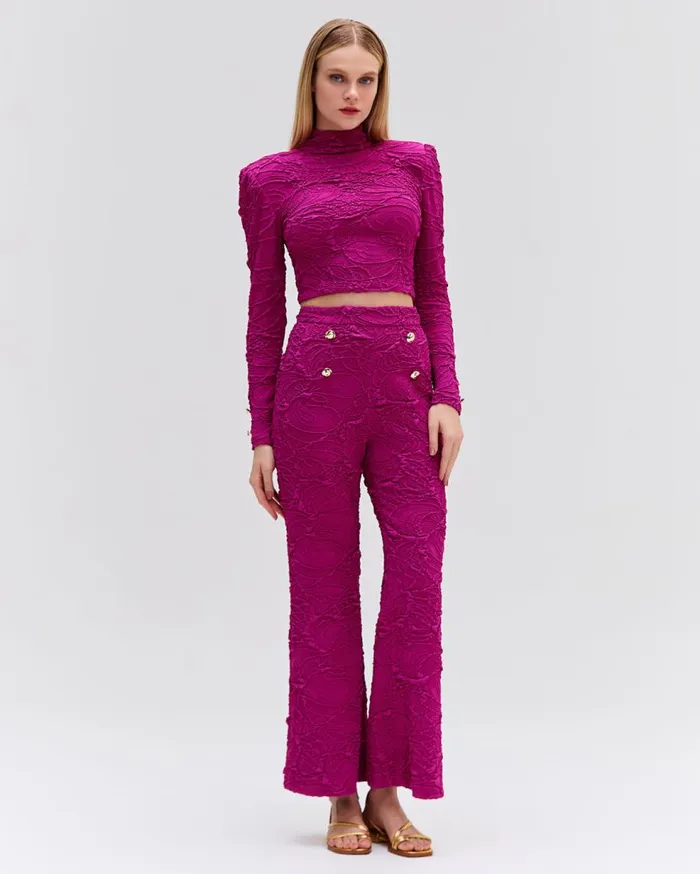 Matching Sets Women Patbo Jacquard Flare Pants Raspberry