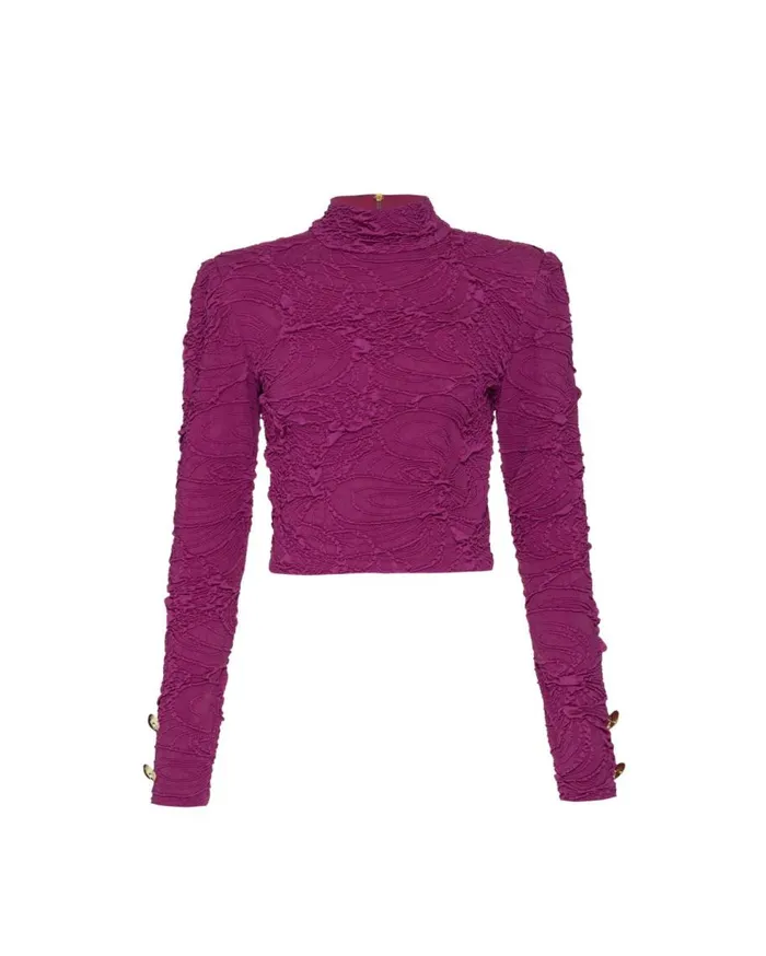 Matching Sets Women Patbo Jacquard Mock Neck Cropped Top Raspberry