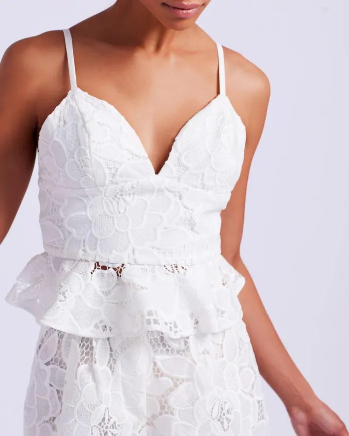 Matching Sets Women Patbo Lace Peplum Top White White