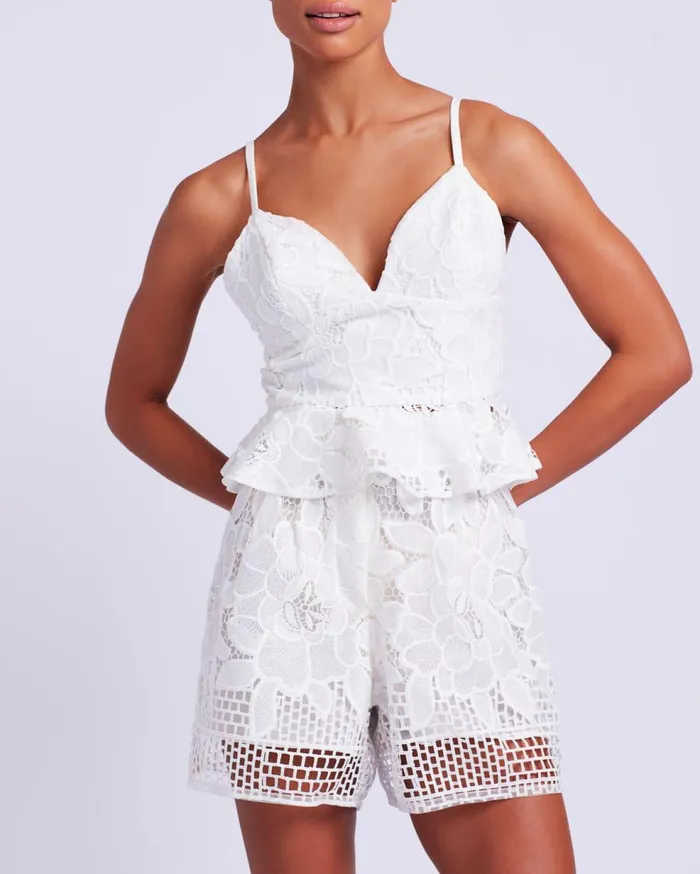 Matching Sets Women Patbo Lace Peplum Top White White