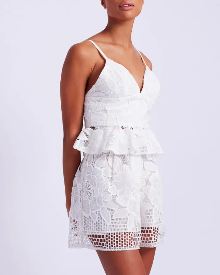 Matching Sets Women Patbo Lace Peplum Top White White