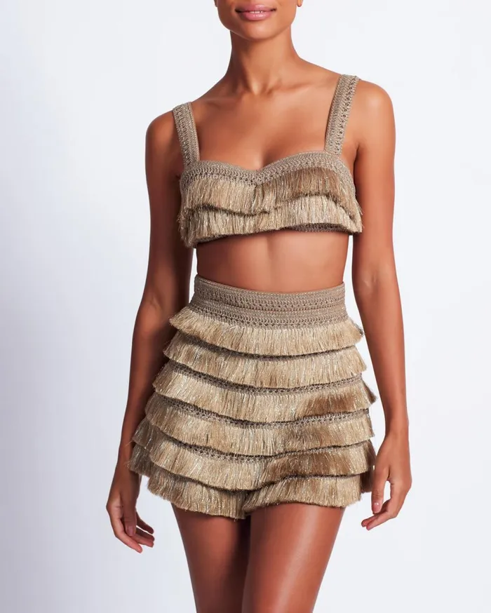 Matching Sets Women Patbo Metallic Fringe Bralette Gold
