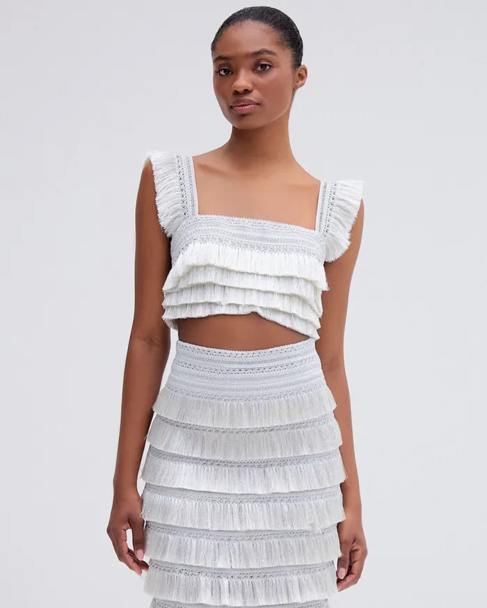 Matching Sets Women Patbo Metallic Fringe Cropped Top Silver
