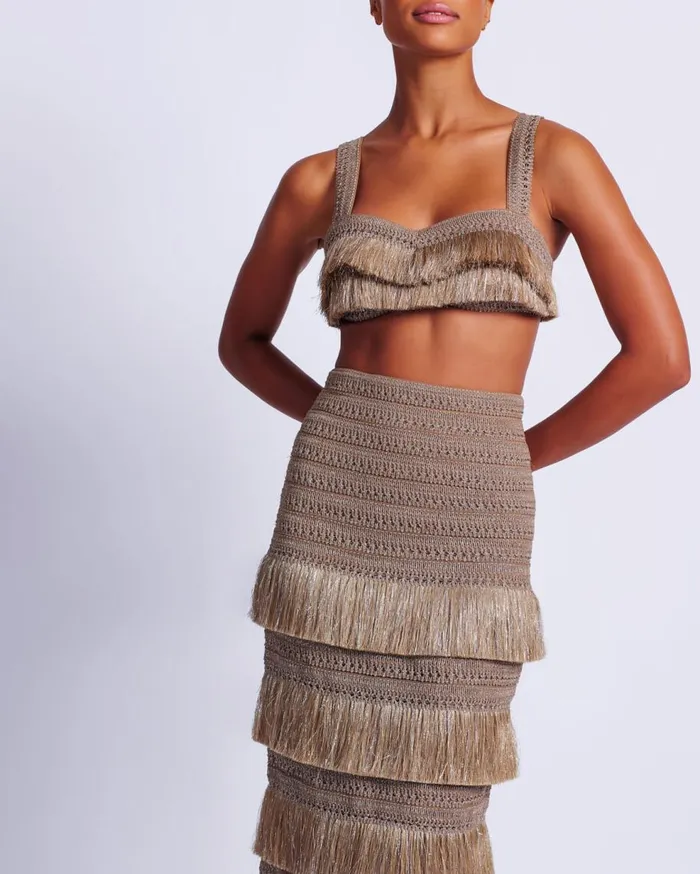 Matching Sets Women Patbo Metallic Fringe Maxi Skirt Gold