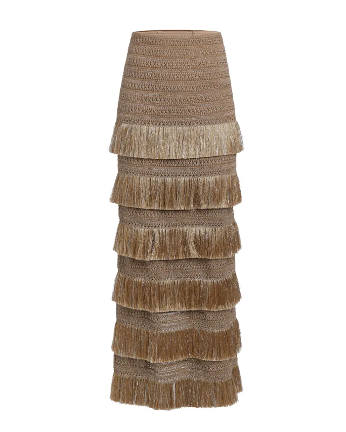 Matching Sets Women Patbo Metallic Fringe Maxi Skirt Gold