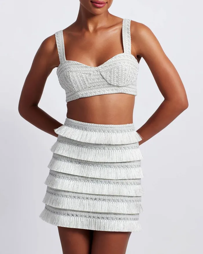 Matching Sets Women Patbo Metallic Fringe Mini Skirt Silver