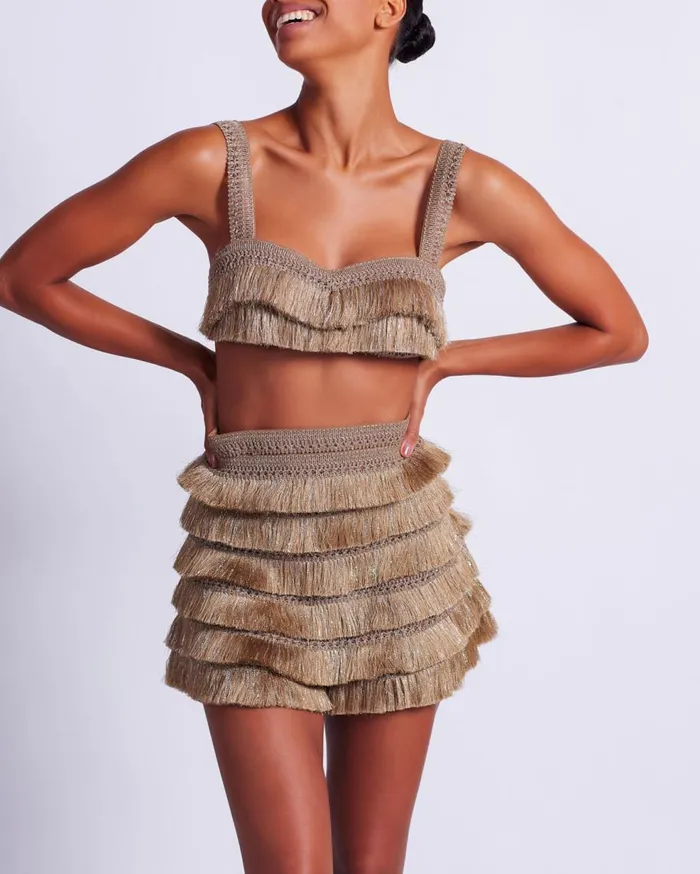 Matching Sets Women Patbo Metallic Fringe Shorts Gold