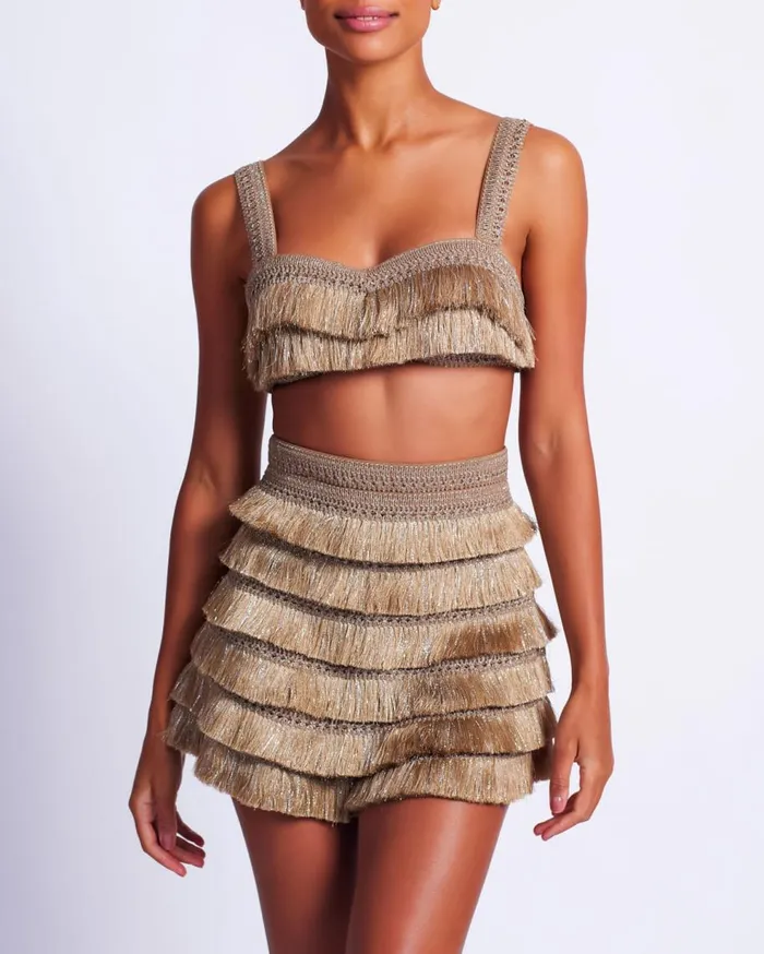 Matching Sets Women Patbo Metallic Fringe Shorts Gold