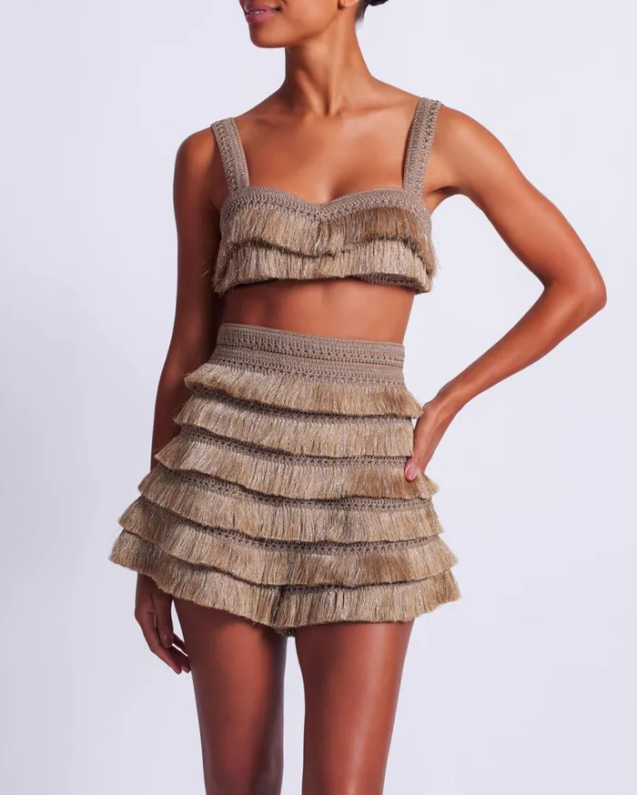 Matching Sets Women Patbo Metallic Fringe Shorts Gold