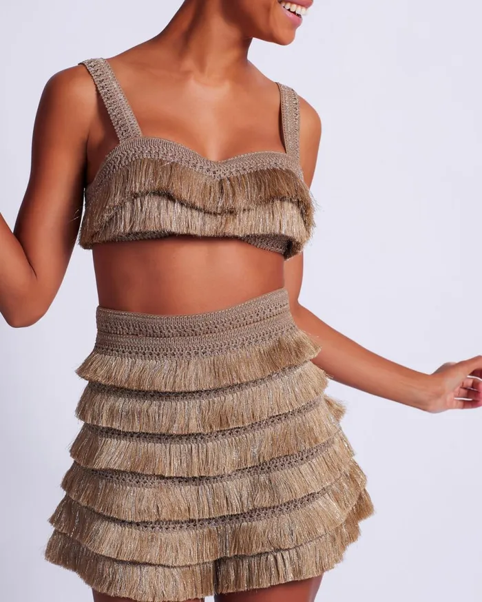 Matching Sets Women Patbo Metallic Fringe Shorts Gold