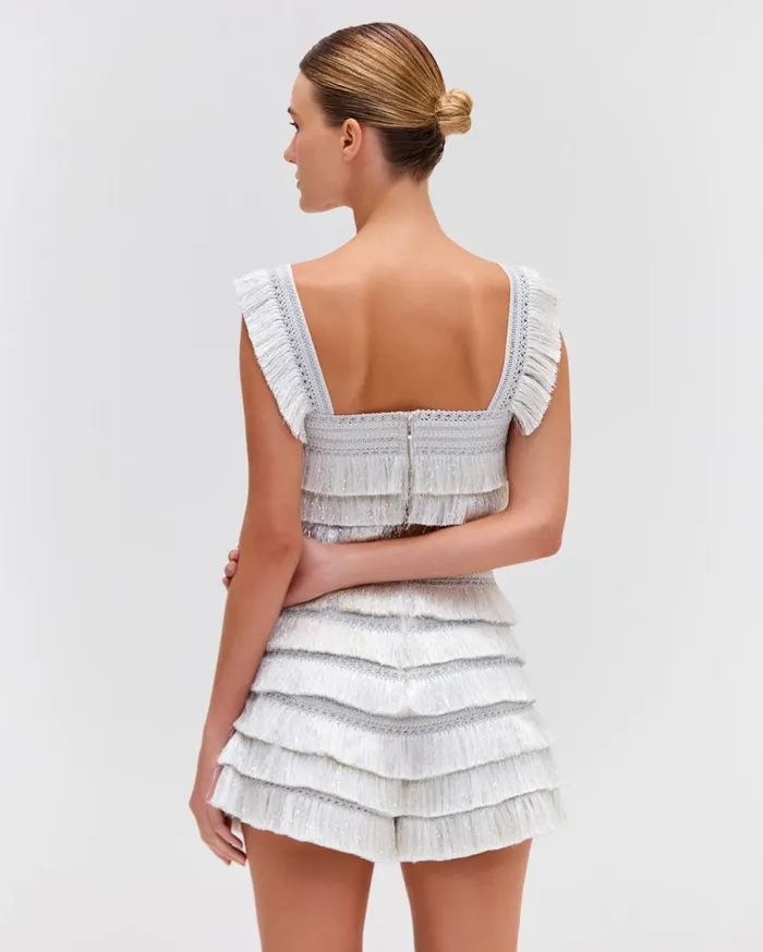 Matching Sets Women Patbo Metallic Fringe Shorts Silver