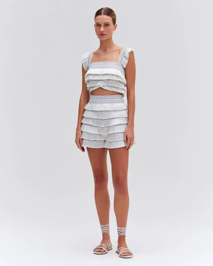 Matching Sets Women Patbo Metallic Fringe Shorts Silver