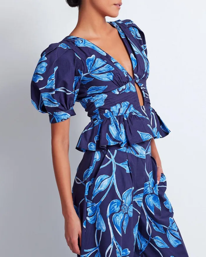 Matching Sets Women Patbo Nightflower Cotton Peplum Top Indigo
