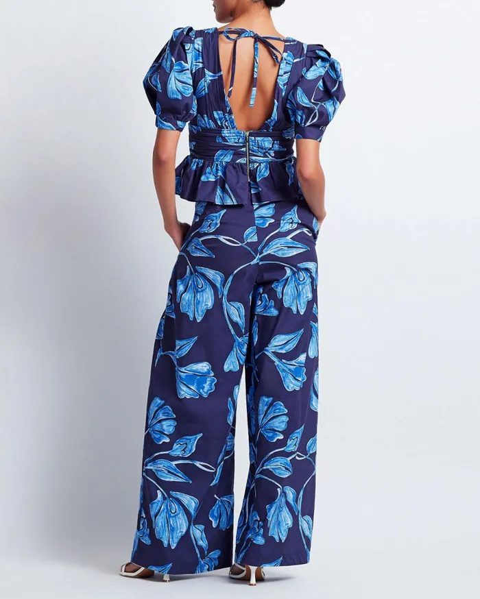 Matching Sets Women Patbo Nightflower Cotton Peplum Top Indigo