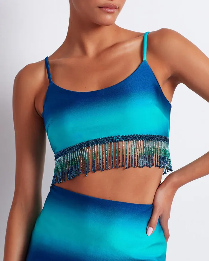 Matching Sets Women Patbo Ombre Beaded Cropped Top High Tide