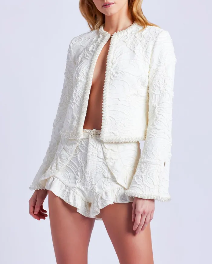 Matching Sets Women Patbo PearlBeaded Jacquard Jacket White