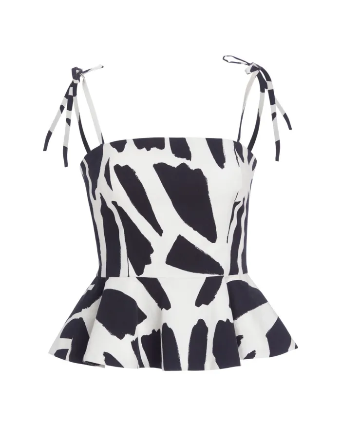 Matching Sets Women Patbo Printed Cotton Peplum Top Black White