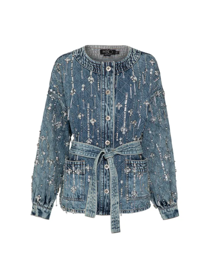 Matching Sets Women Patbo Rhinestone Beaded Jacket Denim