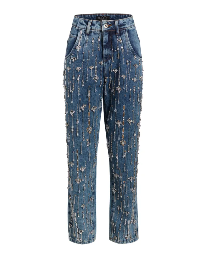 Matching Sets Women Patbo Rhinestone Beaded Jeans Denim