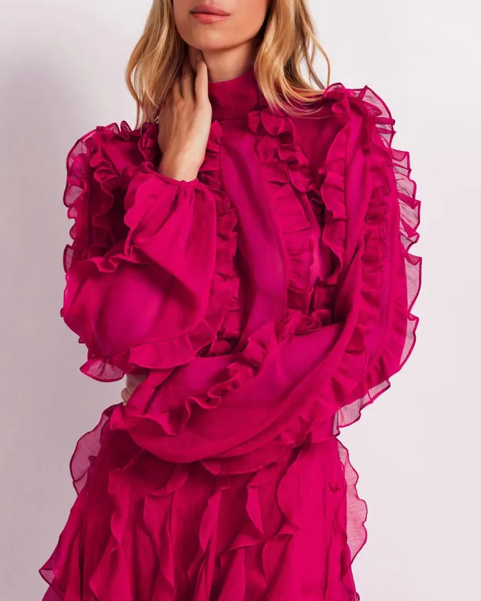 Matching Sets Women Patbo Ruffle High Neck Blouse Fuchsia